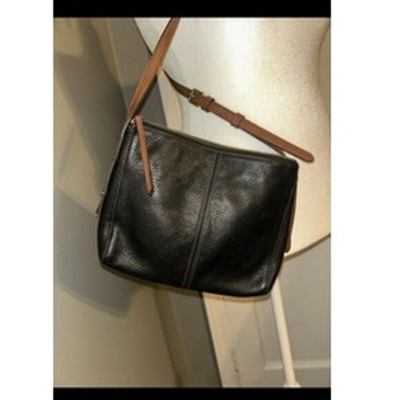 Vtg Fossil Crossbody Black Pebbled Leather Adjustable Strap Y2K Purse Bag - Picture 5 of 6